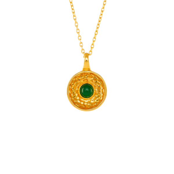 Necklace made from brass, goldplated, darkgreen quarz